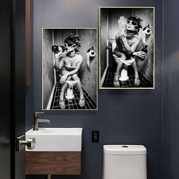 Moderne Zwart-Wit Badkamer Schilderijen - 60x90 cm - Set van 2