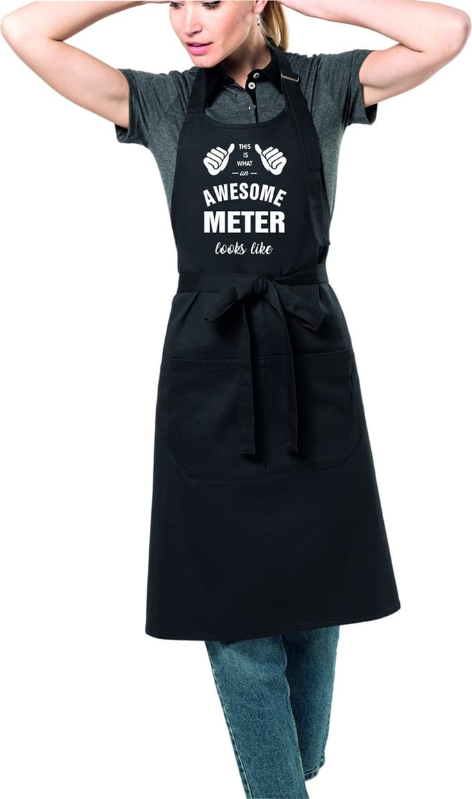 Awesome - Keukenschort - BBQ schort - Awesome Meter - cadeau verjaardag - moederdag - zwart