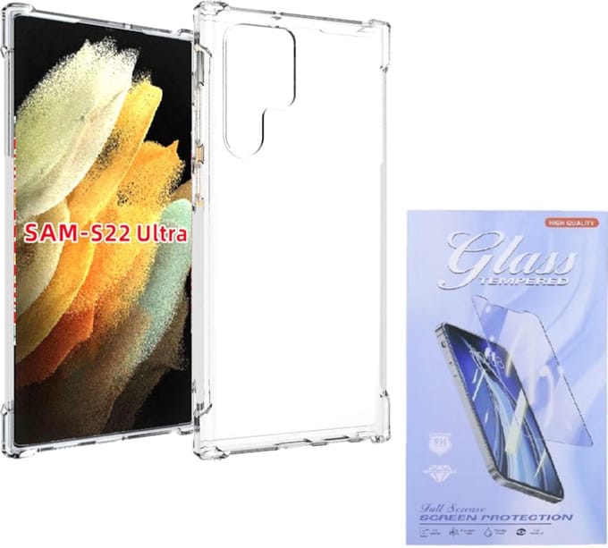 Shockproof Hoesje Geschikt voor: Samsung Galaxy S22 Ultra - Anti -Shock Silicone - Transparant + 2x Screenprotector