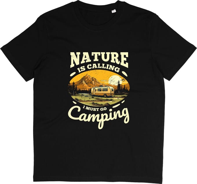 Dames Heren T Shirt - Camping Caravan Natuur - Zwart - Maat M
