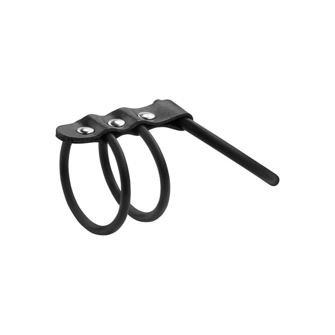 Rimba - Balzak- En 2 Penisringen Van rubber Met Leren bandje - Diameter 50 En 40 mm