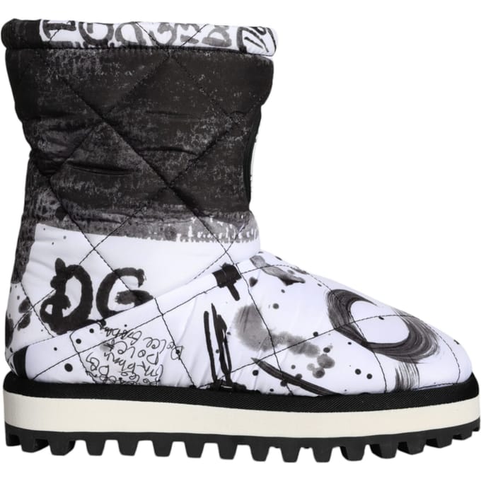 Gequiltde Boots Zwart Wit Graffiti Print