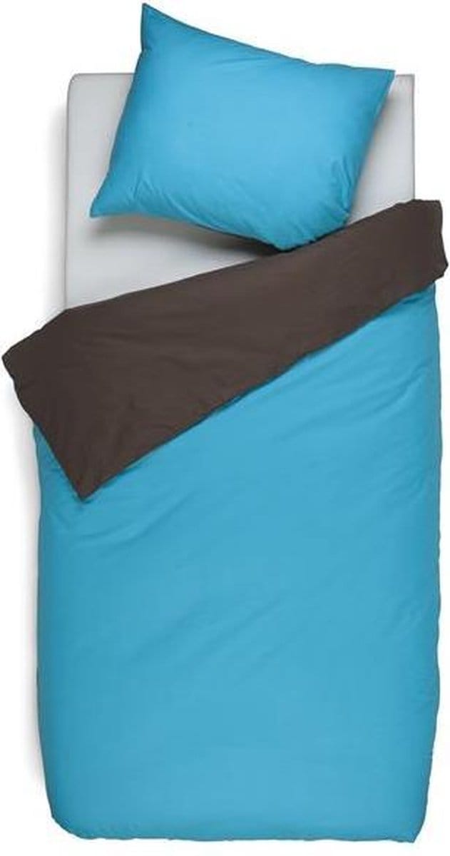 Snoozing Two Tone - Flanel - Dekbedovertrek - Eenpersoons - 140x200/220 cm + 1 kussensloop 60x70 cm - Turquoise/Bruin