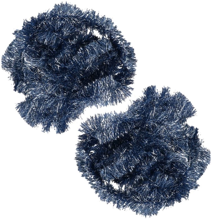 2x decoris kerstslinger-guirlande - donkerblauw - glanzend lametta - 270 cm