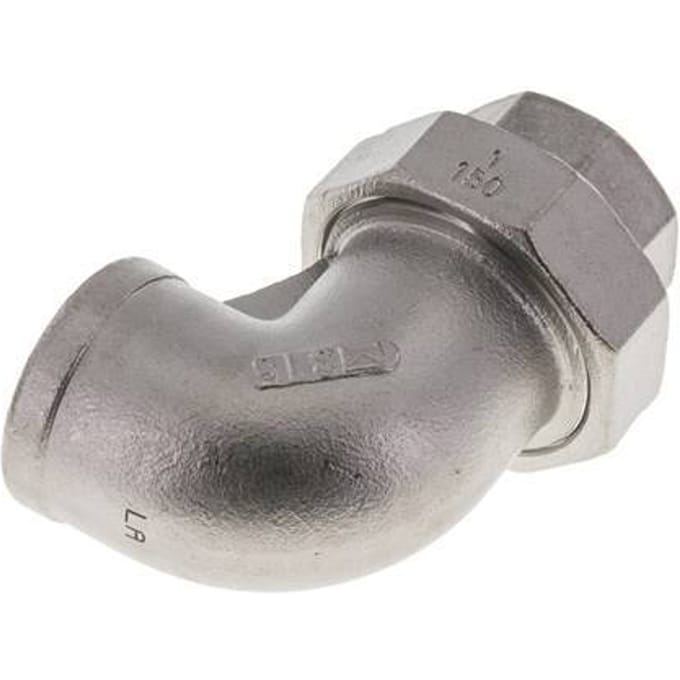 90° L-Koppeling Wartelmoer Rp1'' Binnendraad RVS Vlakke Afdichting PTFE 16bar