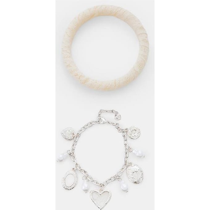 Stradivarius Set van 2 gecombineerde armbanden met bedels  Grijs OS