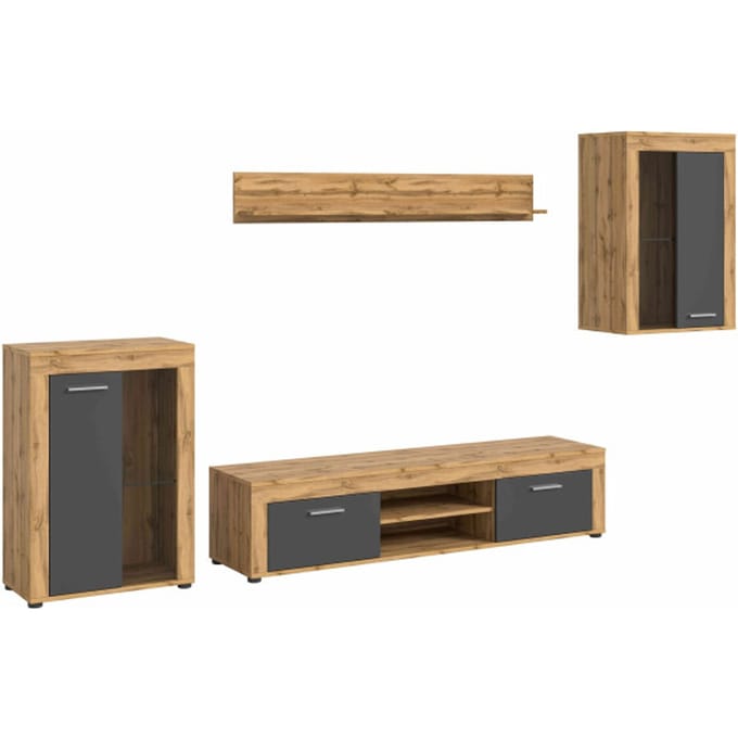 Jam woonkamercombinatie grijs melamine Wotan eiken NB - 35x310x169cm