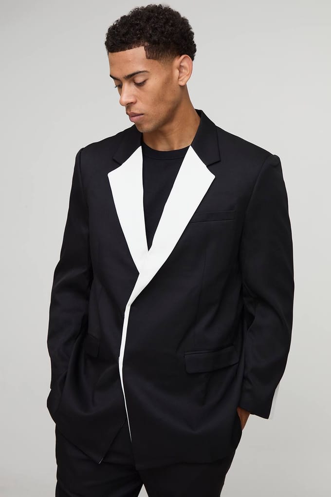 Rechte pasvorm blazer met contrastpaneel | Black | Size Small