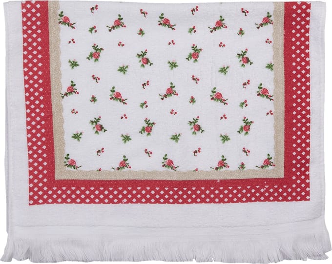 Clayre & Eef Gastendoekje 40x66 cm Wit Rood Katoen Bloemen