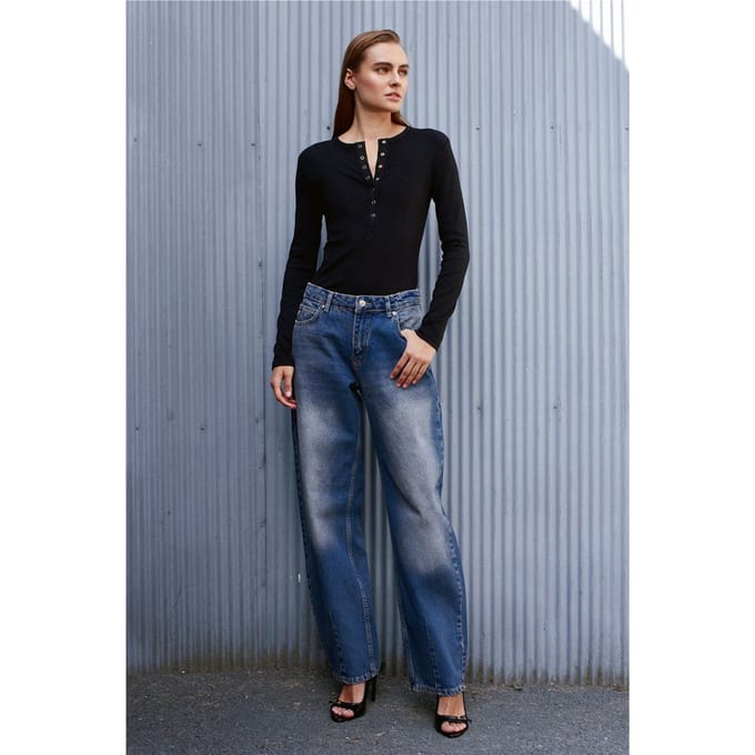 Hoog-Waisted Wijde Jeans van Katoen