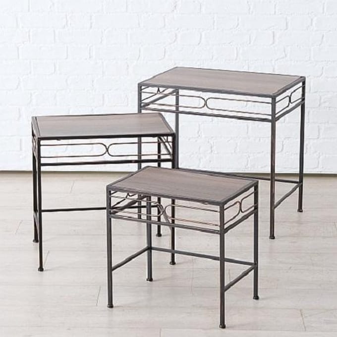 Bijzet tafel - 3 set - Smeedijzer - Spiegel- 48- 54-60 cm - zwart - bruin