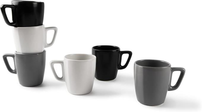 Excelsa Italiaans Design Set van 6 Eclipse beker – wit, zwart en grijs met matte afwerking