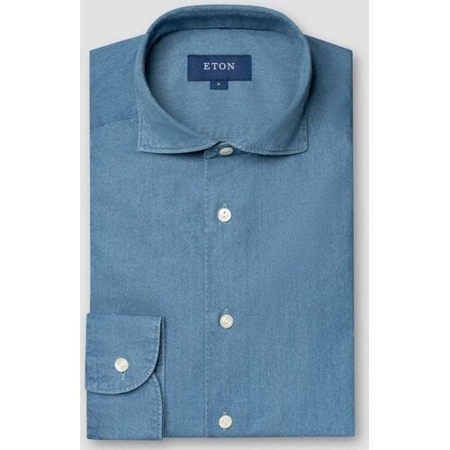 Eton Overhemd Garment Washed Lightweight Denim Twill Blauw / male