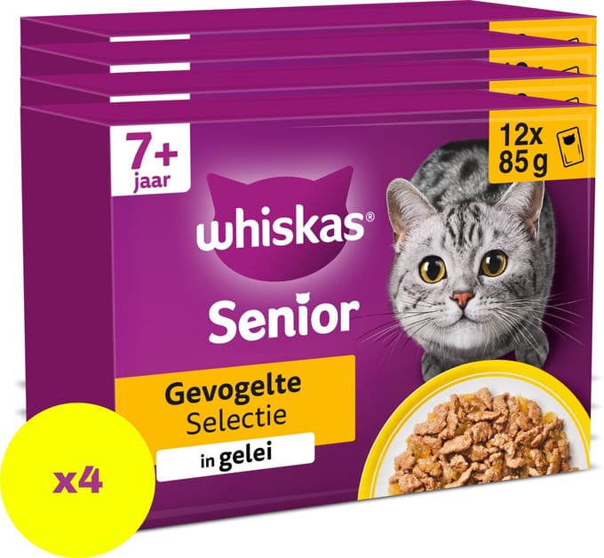 Whiskas Kattenvoer - Senior 7+ - Gevogelte Selectie in gelei - 48 x 85g