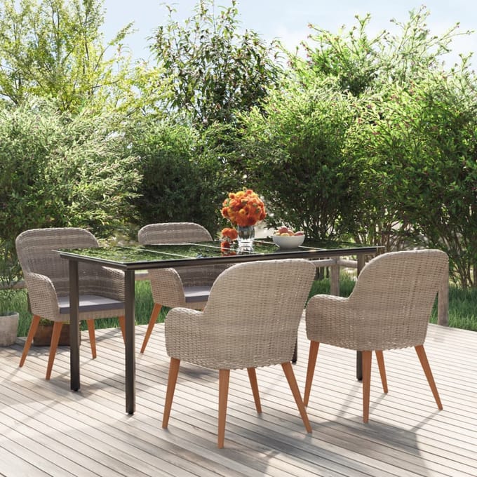 vidaXL - 5-delige - Tuinset - met - kussens - bruin