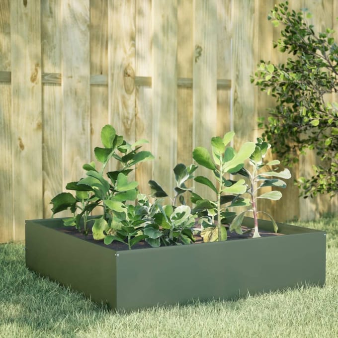 vidaXL - Plantenbak - verhoogd - 100x100x41 - cm - staal - olijfgroen