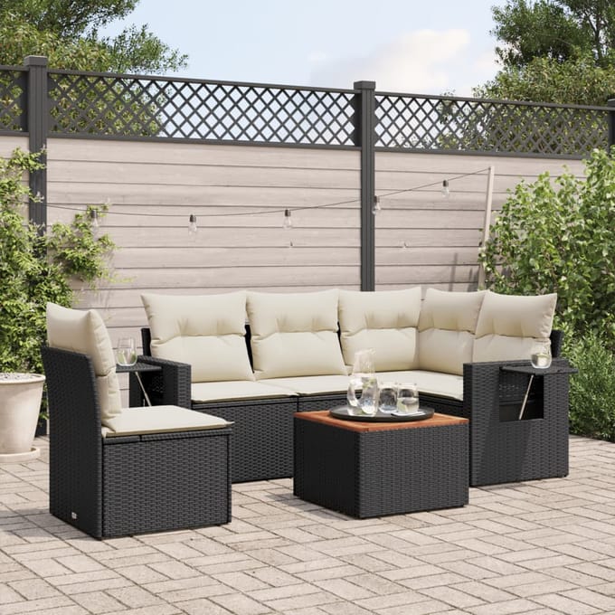 vidaXL - 6-delige - Loungeset - met - kussens - poly - rattan - zwart