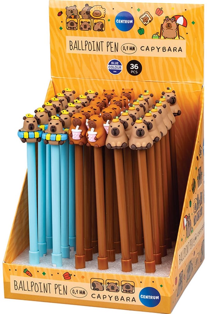 Centrum balpennen Capybara 36 stuks blauw schrijvend.