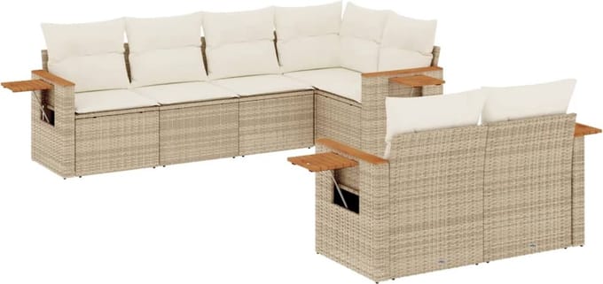 vidaXL - 7-delige - Loungeset - met - kussens - poly - rattan - beige