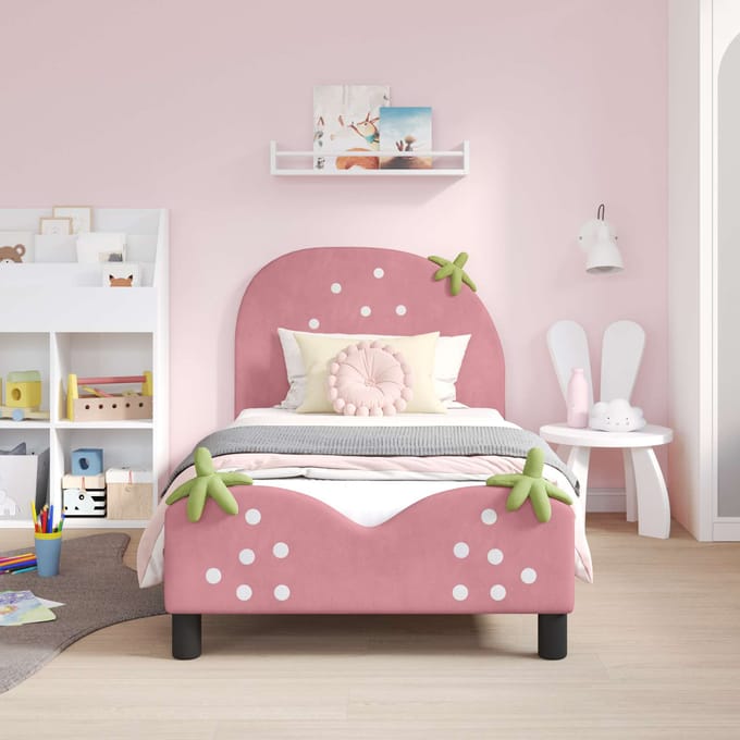 vidaXL - Kinderen - bedframe - met - hoofdboard - Roze - 80 - x - 160 - cm - Fluweel