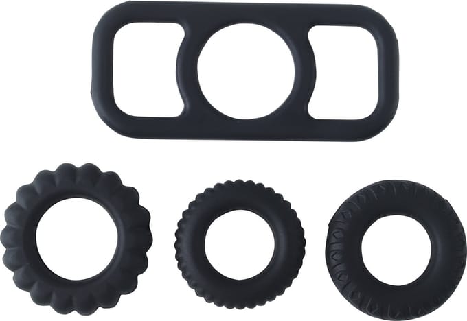 Banoch | Cockring set van zwart siliconen | 4 delig | penisring