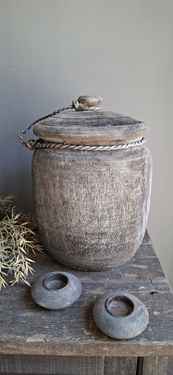 Verweerde pot hout met deksel xxl