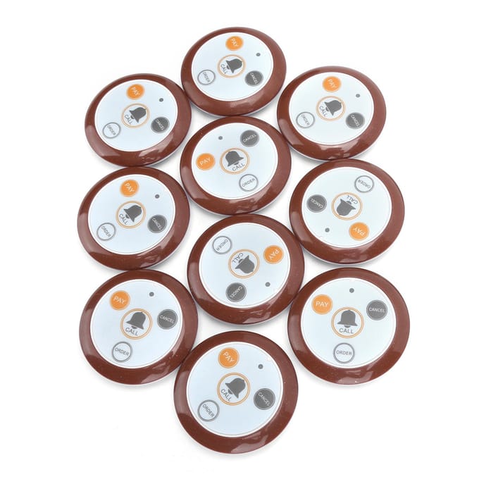 10 Stuks Draadloos Pager Oproepsysteem voor Restaurant Maaltijdopnemer SUC04 433.92MHz DC6V white