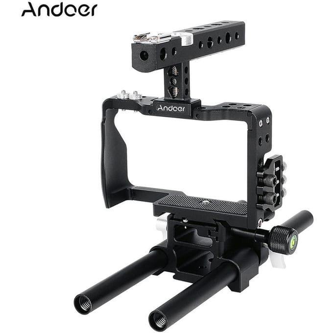 Andoer Professionele Video Cage Rig Kit Filmmaking Systeem w 15mm Rod Accessoire Vervanging voor Sony A6000 A6300 A6500 gray