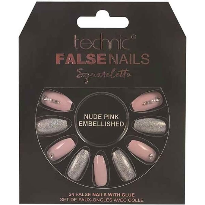 Technic False Nails Squareletto Nude Pink Embellished 24 st