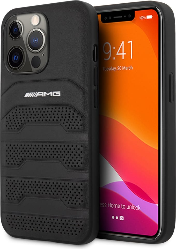 Mercedes AMG Leather Debossed Lines Case for iPhone 13 Pro / iPhone 13 - Black