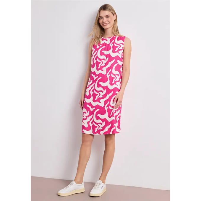 Knielange jurk met ronde hals en print
