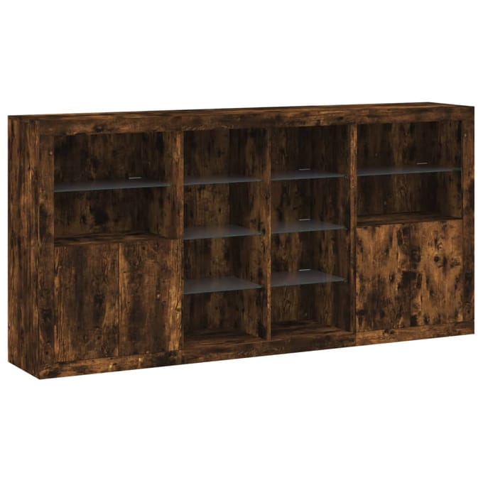 vidaXL - Dressoir - met - LED-verlichting - 202x37x100 - cm - gerookt - eikenkleurig