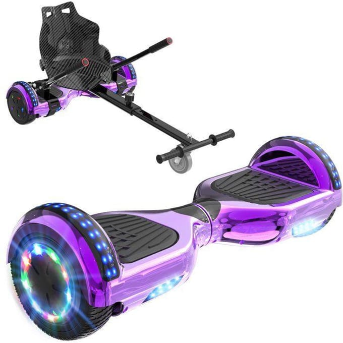 RCB Hoverboard + Kart 2-in-1 6,5 inch Bluetooth en LED – Verstelbare Karting – paars/zwart – ideaal cadeau kinderen