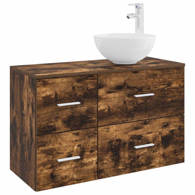 vidaXL - Badkamermeubel - Set - 2 - st - Gerookt - eiken - Bewerkt - hout