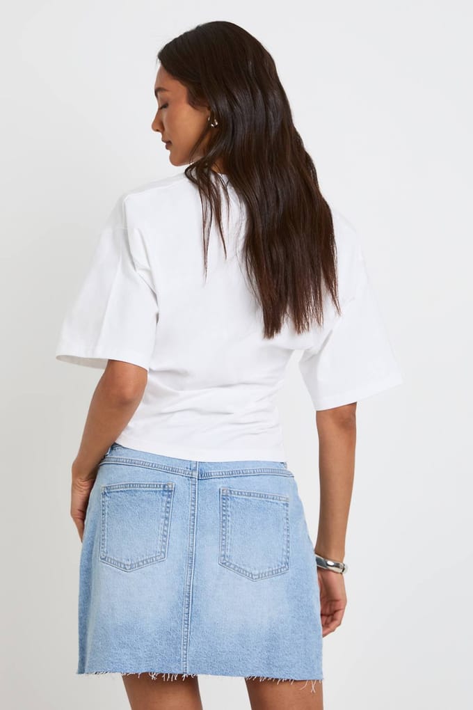 boohoo Dames Hoge Denim Mini Rok | Licht Gebleekt | Maat: 44