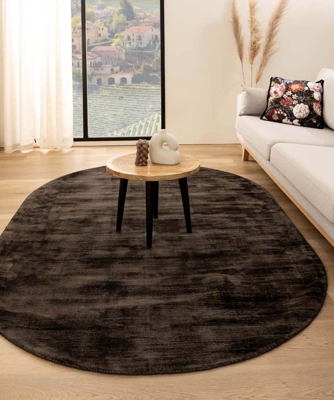 Viscose vloerkleed ovaal - Glamour donkerbruin 300x400