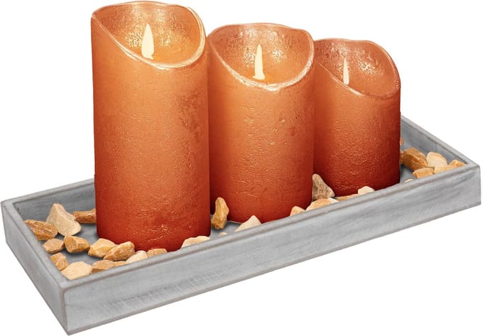 Dienblad met steentjes en LED kaarsen - koper - 14 x 40 cm