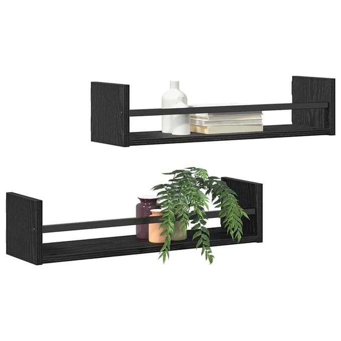 vidaXL - Wandplank - 2 - st - Zwart - Eiken - 60 - x - 16 - x - 14 - cm