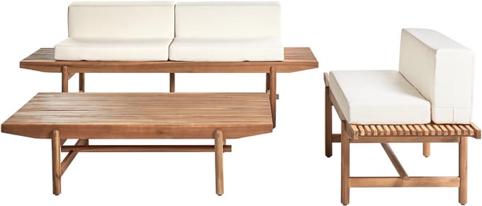 GIAVENO - Loungeset 3-zits - Gebroken wit - Acaciahout