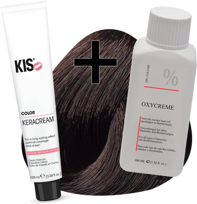 KIS haarverfset - 4CB Middel chocolade bruin  - haarverf & waterstofperoxide