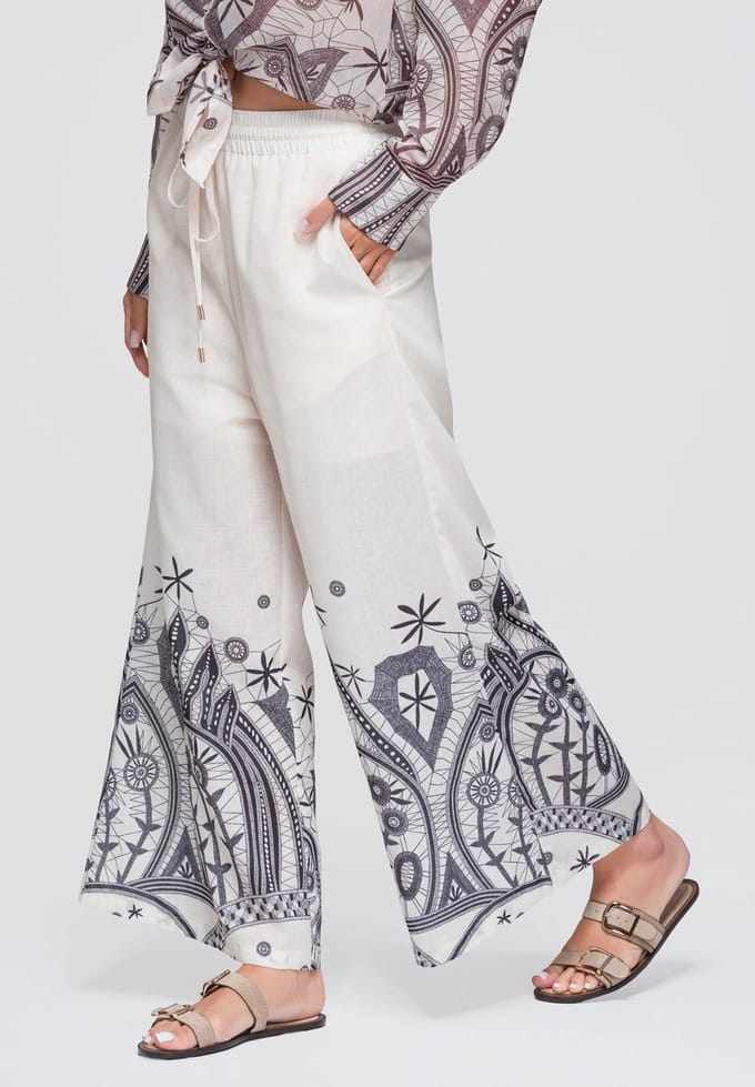 OMBRE Broek - Loose Fit - Printopdruk - Broek Beige M/L