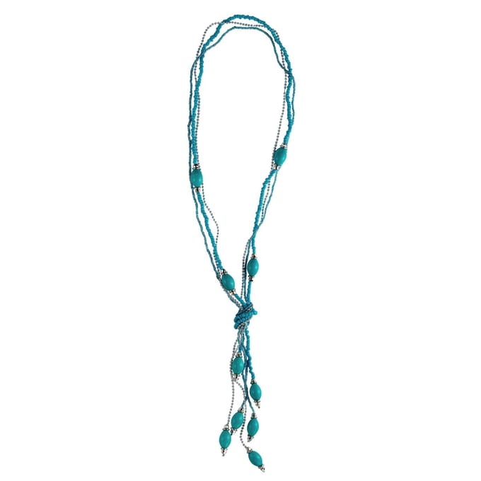 Behave - Ketting Turquoise met Kralen en Knoop - Boho-Stijl