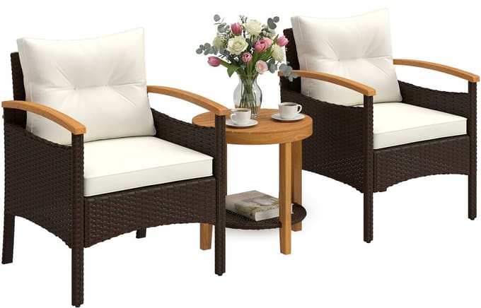Outsunny Sofa Coffee Set-PE-rattan, staal-59,5L x 60,5B x 72,5H cm-Crèmewit