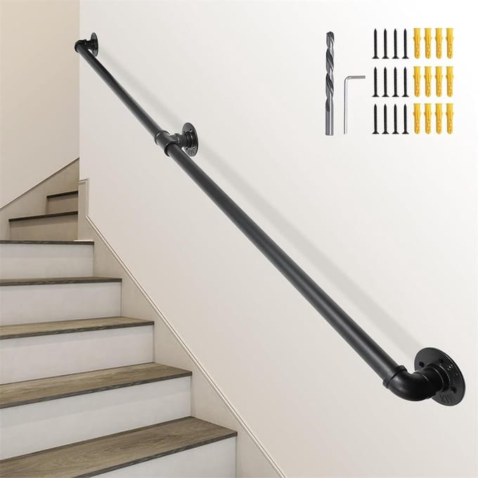 Trapleuning - Wandgreep - Veiligheid Binnen - Industriële Stijl - 200 cm - Zwart