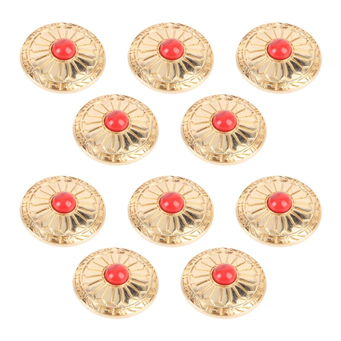 10 Sets Schroefsluiting Knop 30mm Goud Bloem Rood Turquoise Metaal Decoratieve Concho met 4.5mm Schroeven