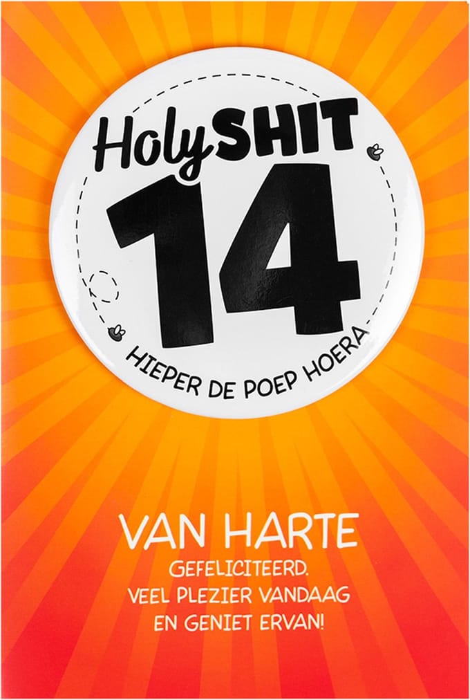 Shit wat een superleuke button | Wenskaart | 14 jaar