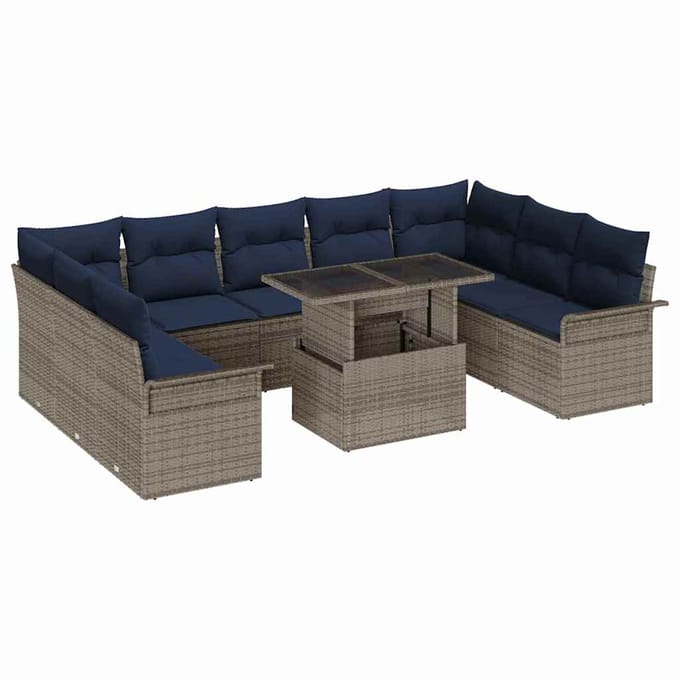 vidaXL - Tuinbank - Set - 10 - st - Grijs - Poly - Riet