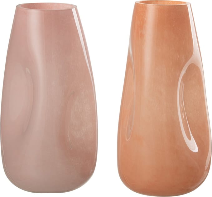 J-Line vaas Bult - glas - roze/oranje - large - 2 stuks - 28 cm hoog