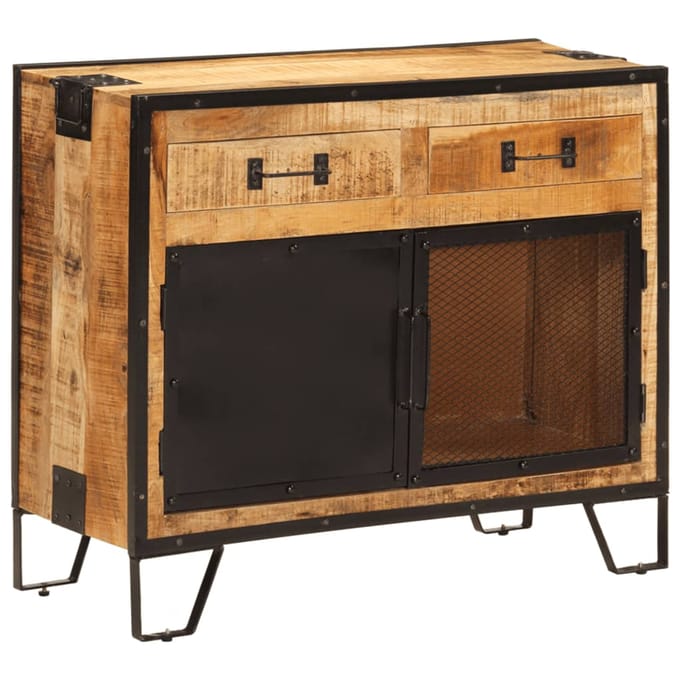 vidaXL - Dressoir - 80x31x66 - cm - massief - ruw - mangohout - en - metaal