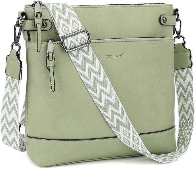 TAN.TOMI Dames Schoudertas – Crossbodytas Middelgroot met Brede Verstelbare & Afneembare Band - Lichtgroen